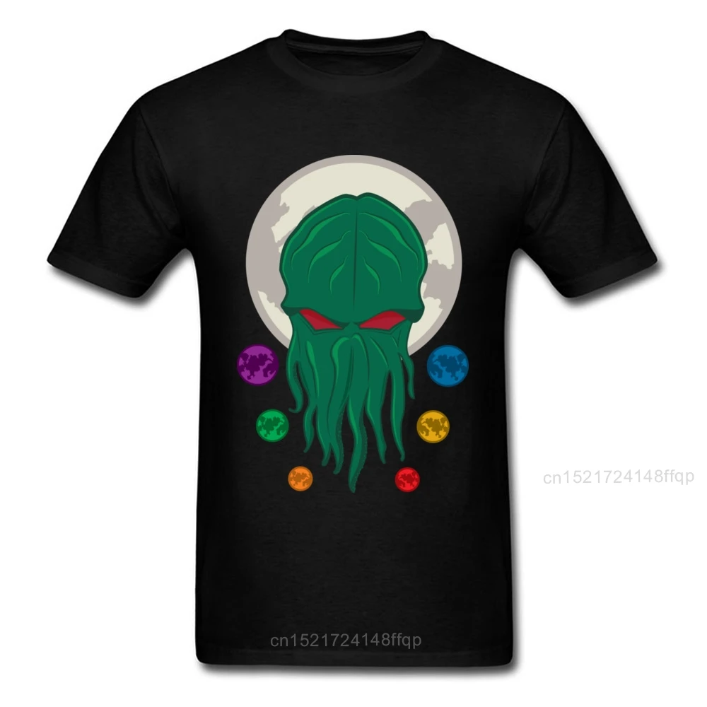 Мужская футболка с рисунком пришельцев из мультфильма Monster Cthulhu черная хлопковая