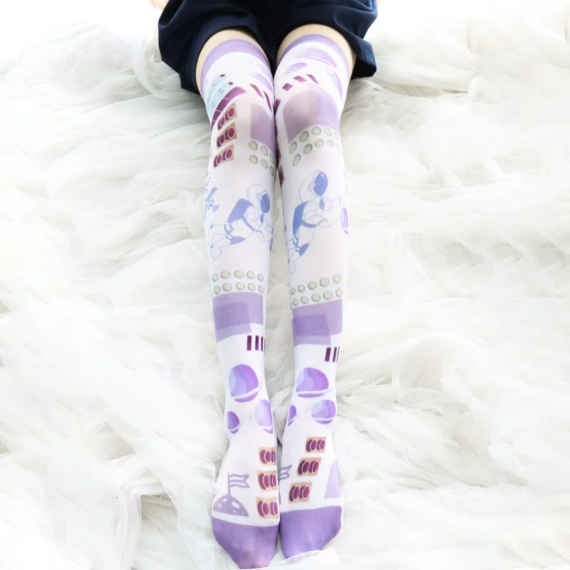 Japanese Sexy Cute Women's Stockings Gothic Lolita Girls Anime Long Socks Over Knee Thigh High Socks Harajuku Print Tights New