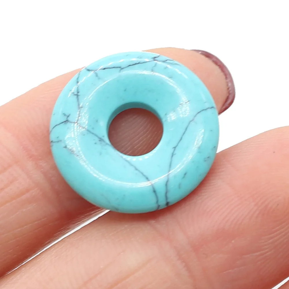 Hot Sale 50Pcs/Lot 18mm Natural Blue Turquoises Crystal Agates Donut Button Large Hole Charms Pendants Healing Stones DIY Gifts