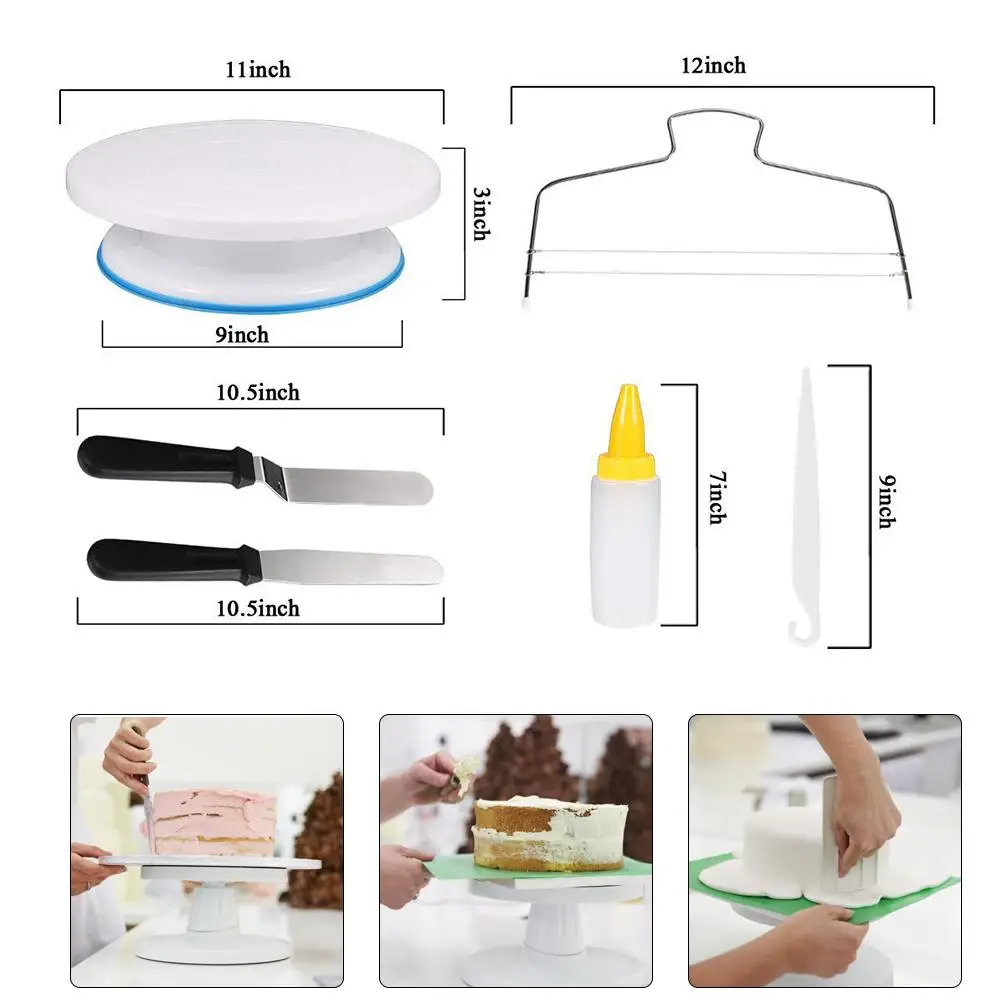 129pcs Cake Decorating Tools Baking Confectionery Kit 50PCS Piping Icing Tips Nozzles Turntable Spatula Fondant Tool # |