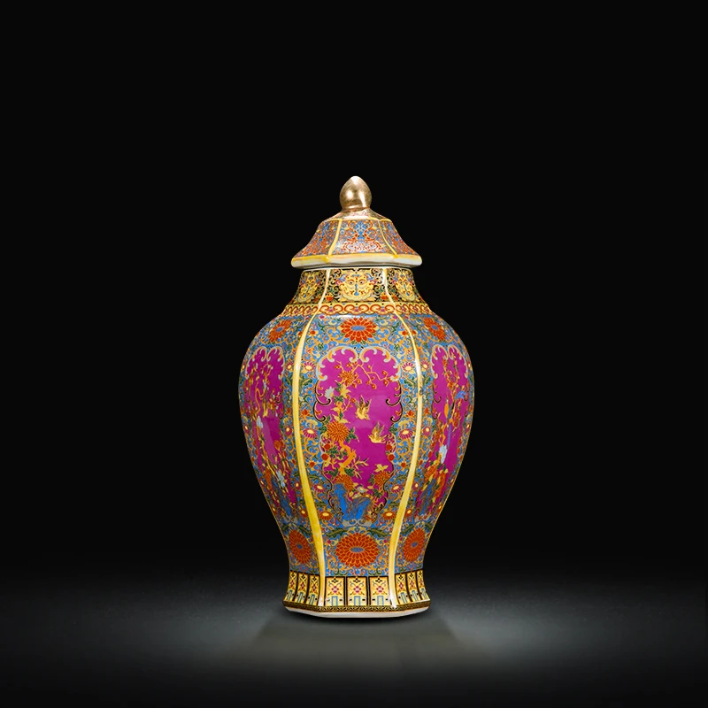 Antique Traditional Chinese qing dynasty vase Enamel Hexagonal Ceramic Ginger Jar Collection Jingdezhen Vase | Дом и сад