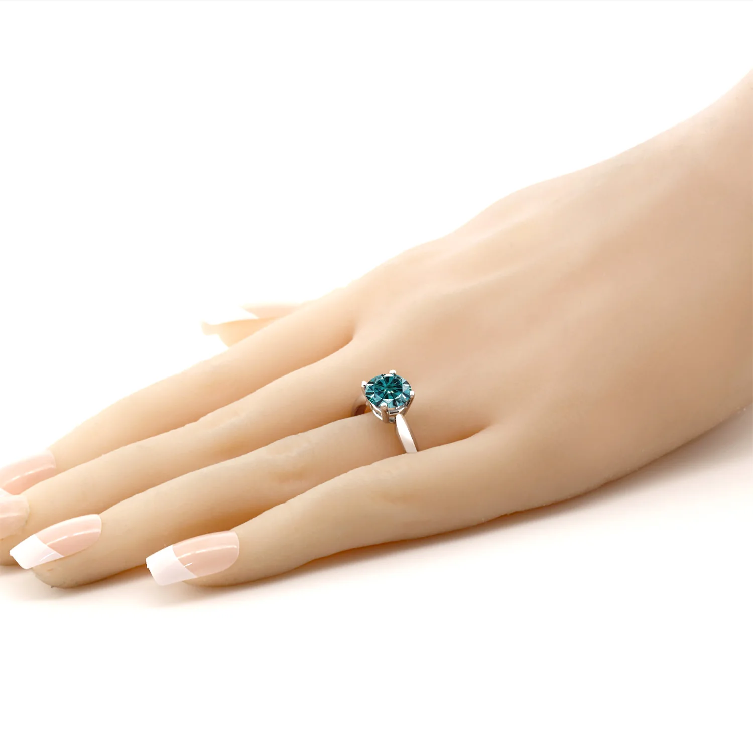 GemStoneKing 925 пробы серебряное кольцо пасьянс голубое круглое создано Moissanite 1.90ct роса
