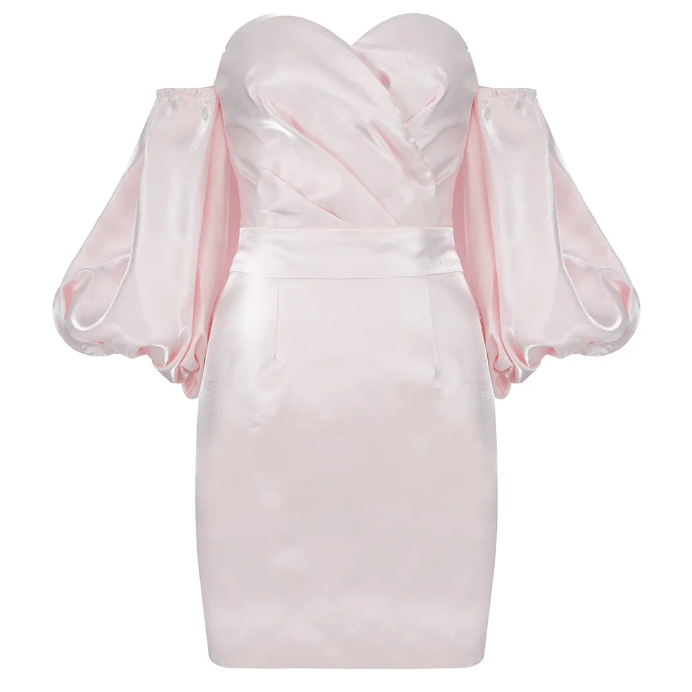 

Ladies Fashion Romantic Pink Mini Dress V-Neck Backless Sexy Summer Dresses For Woman Sheath Short Unique High-Waist Skirt