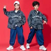 kid hip hop clothing oversized print harajuku shirt top streetwear denim jeans pants for girls boys jazz dance costume clothes