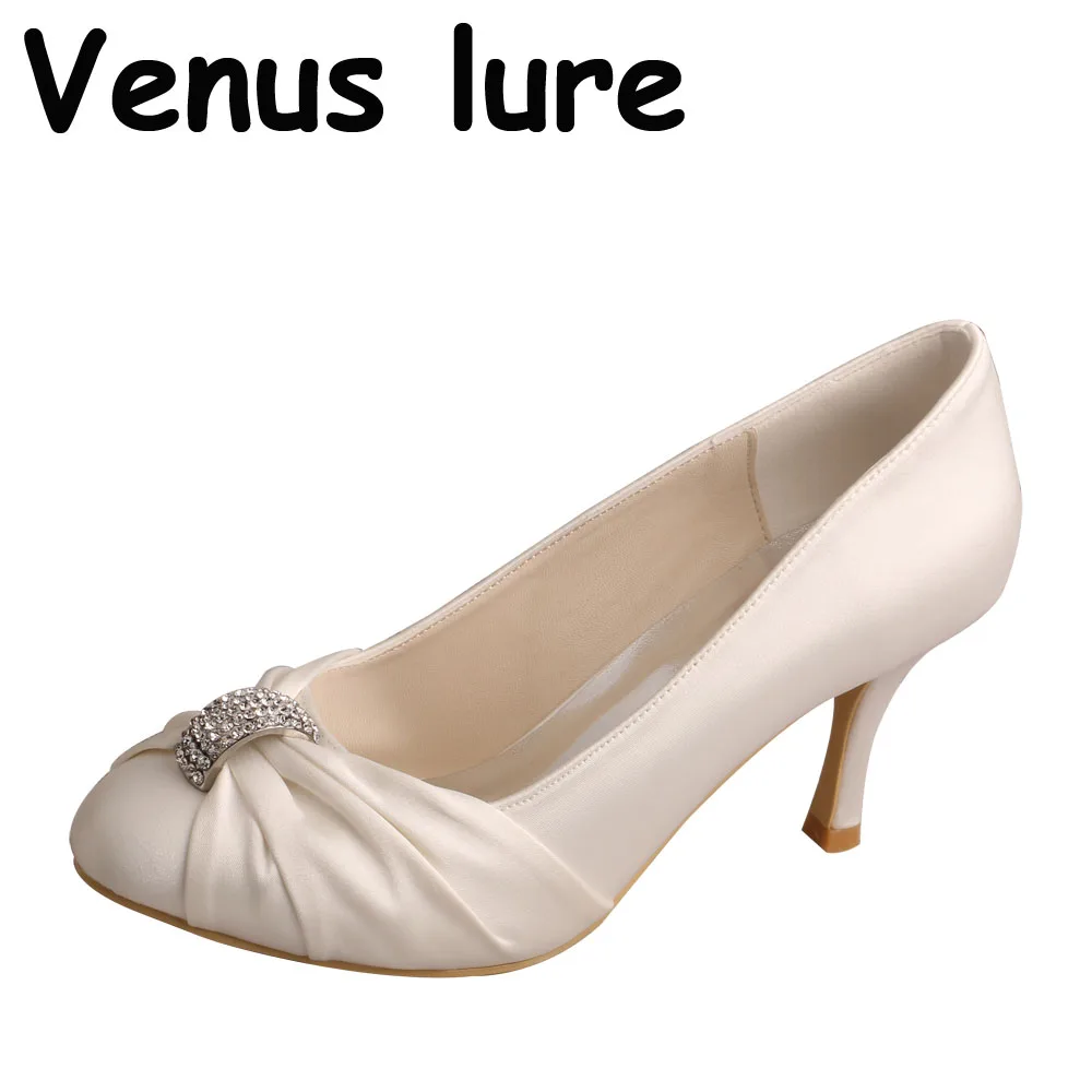 Туфли-лодочки женские на шпильке 8 см атласные без застежки со стразами пряжка