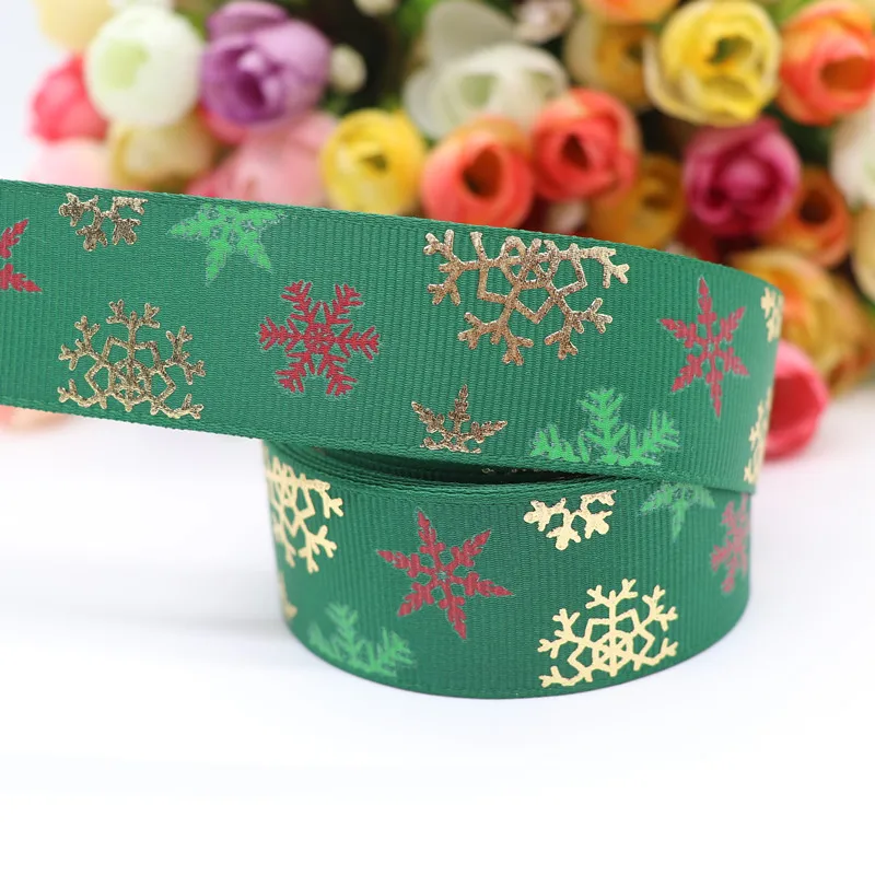 

50 yards 1'' 25MM Christmas Snowflake Printed Grosgrain Ribbons For Hair Bows DIY Handmade Materials Y2020072301