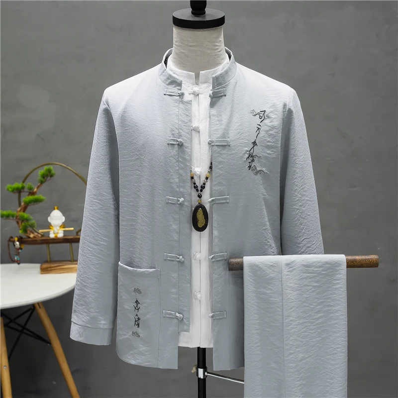 Мужской костюм с китайским воротником Свадебный приталенный пиджак смокинг и