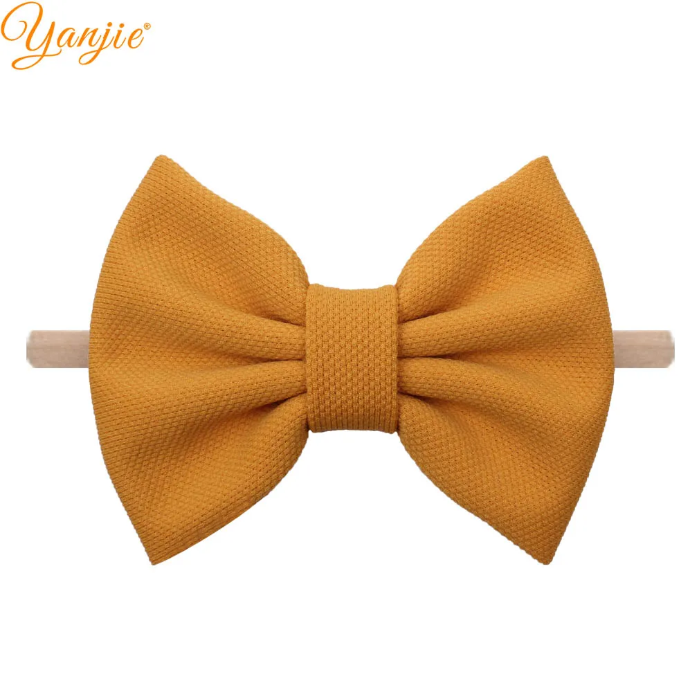 5 inch bow-mustard 7 дюймовая повязка на голову с большим бантом для девочек, г., однотонные большие банты для волос, эластичные тюрбан, повязка на голову, детский топ с бантом, повязка на голову, аксессуары для волос - Цвет: 5 inch bow-mustard