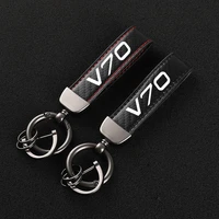 high grade leather car keychain 360 degree rotating horseshoe key rings for volvo v70 2018 2019 2021 car accessories