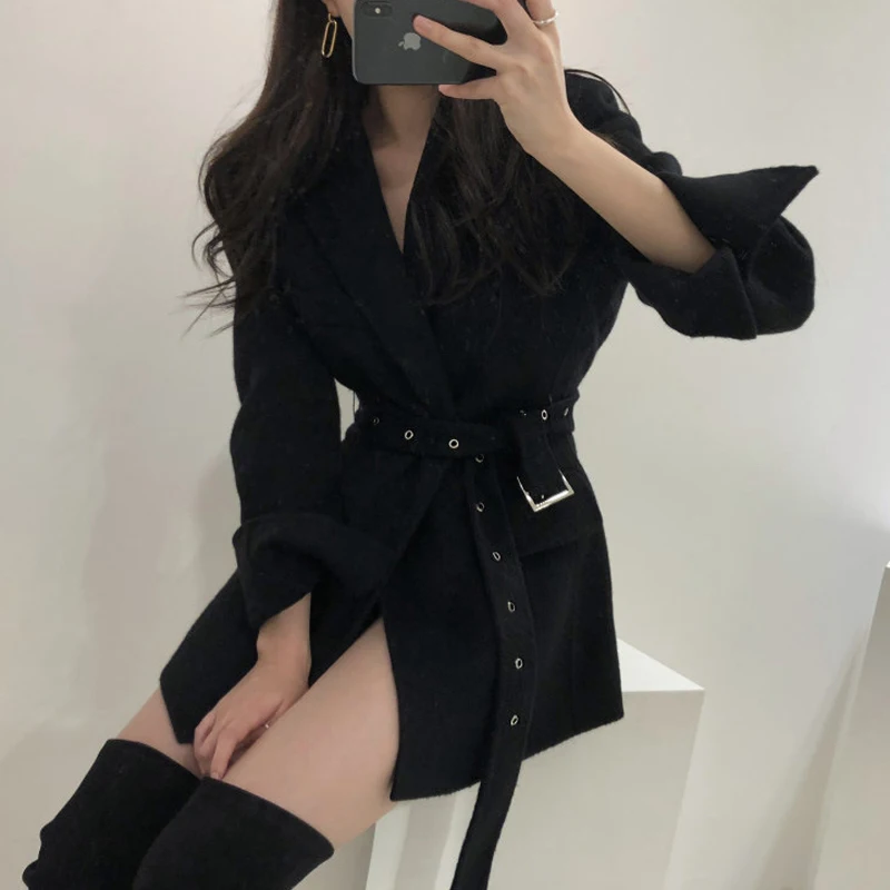 BGTEEVER-элегантное женское мини-платье с вырезом на воротнике и поясом классический