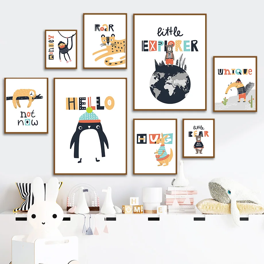 

Настенная Картина на холсте слон Ленивец обезьяна плакаты и принты медведь Жираф птица Гепард скандинавские картины декор детской комнаты