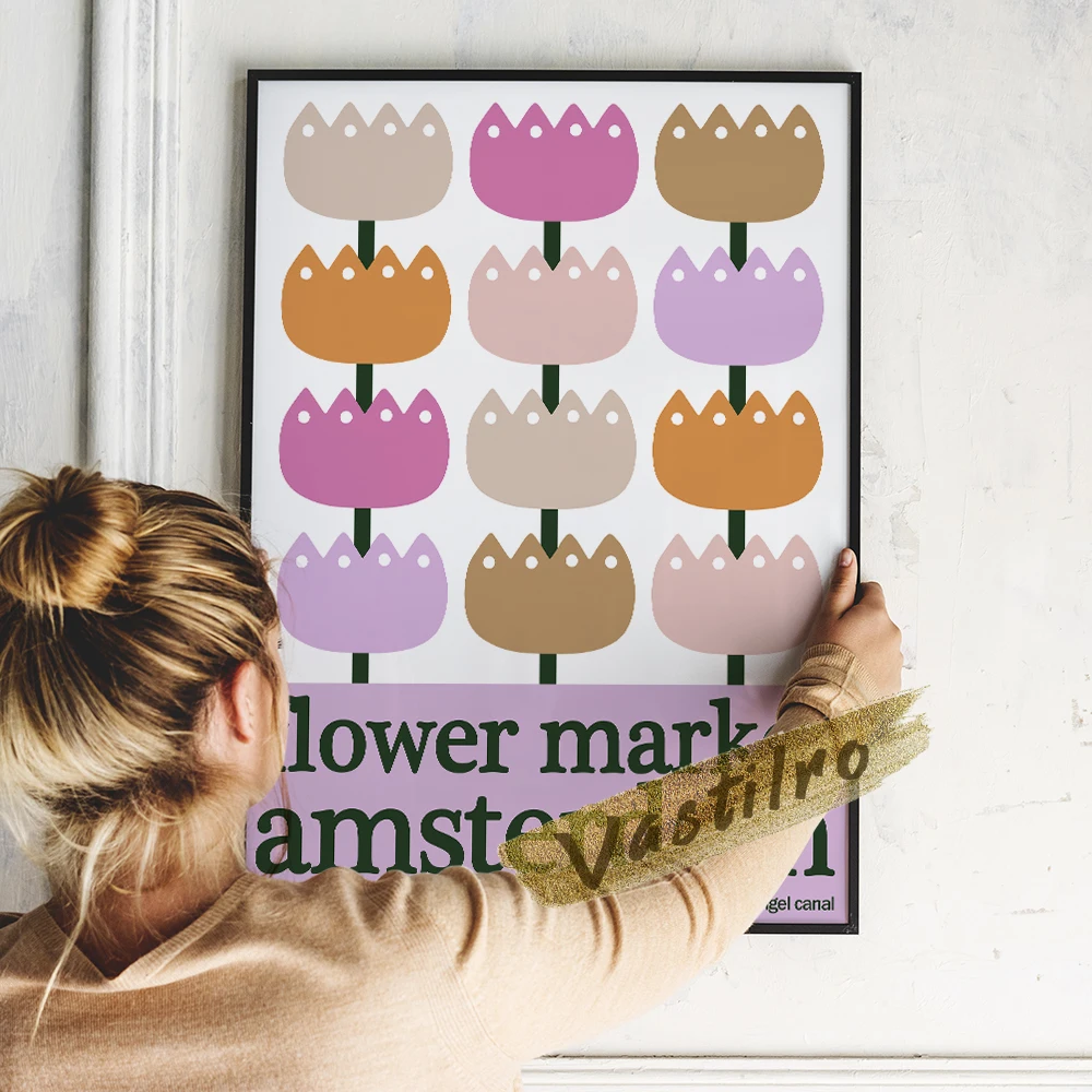 

Amsterdam Flower Market Poster Printable Wall Art Canvas Painting Illustration Prints Wall Decor Bedroom Living Home Decorate