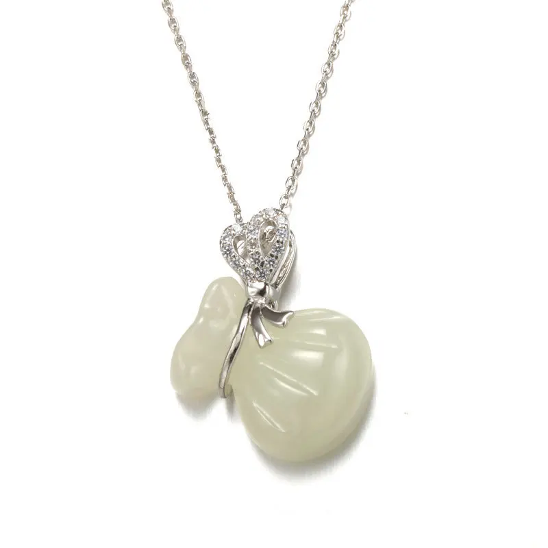 

undertakes silver inlaid with hetian jade purse pendant S925 silver jade pendant jade pendant necklace female model