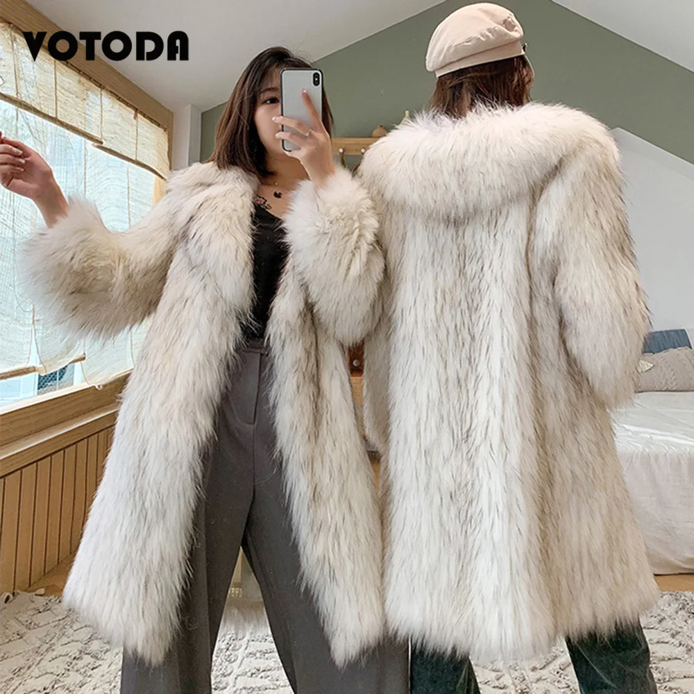 Зимнее пальто из меха енота женские длинные толстые теплые куртки