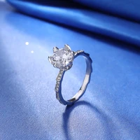 trendy diamond inlaid silver ring womens six claw opening adjustable diamond ring niche design fashion ring