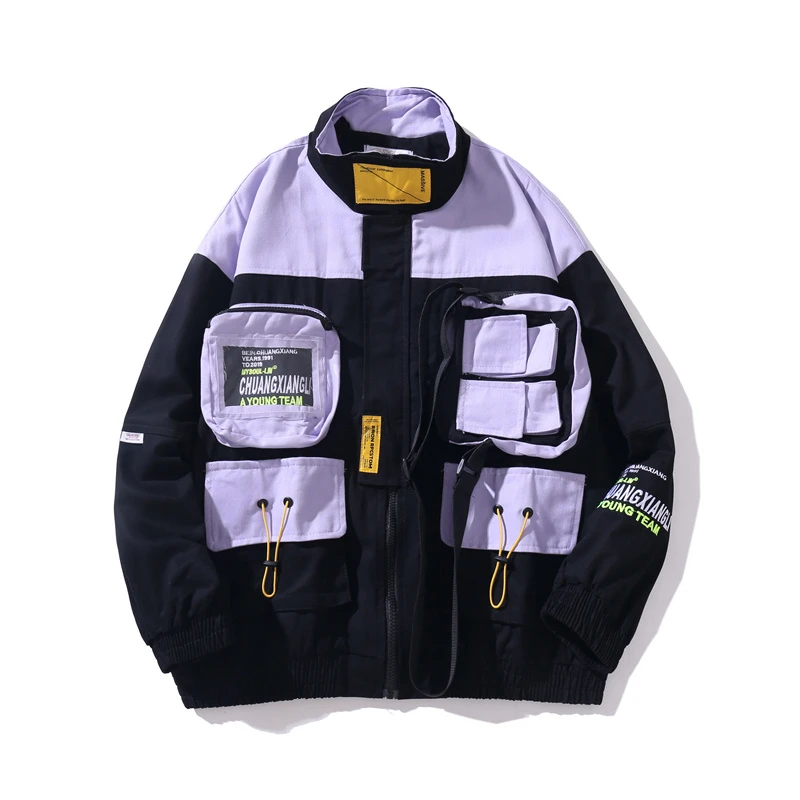 Черный Карго куртка в уличном стиле Techwear мужские осенние куртки и пальто - Цвет: Черный