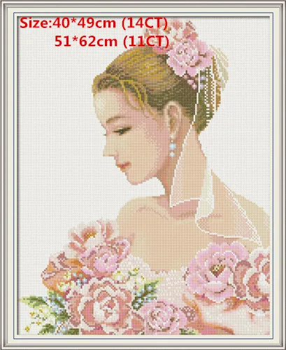 Beautiful bride Невеста с цветами Свадебный Ангел diy картина Счетный принт на холсте DMC 11CT 14CT наборы для вышивки крестом наборы для рукоделия вышивка - Цвет: Beautiful bride