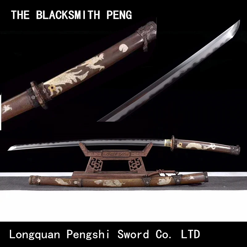 

Gold gilding silver Japanese Tachi/Top grade Toyo Ninja Samurai sword collection/Patterned steel burning blade katana/real knife