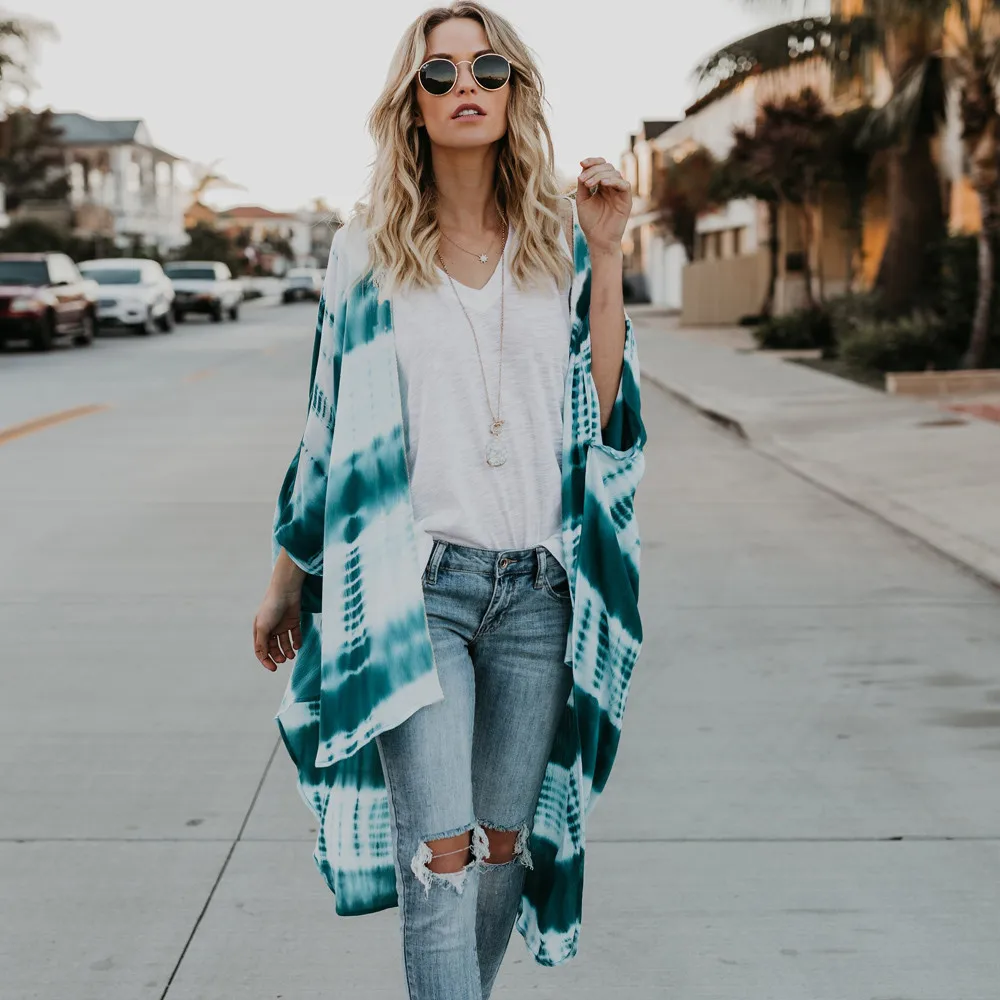 Шифоновое женское кимоно OCQBI с длинным рукавом кардиган рубашка уличный топ