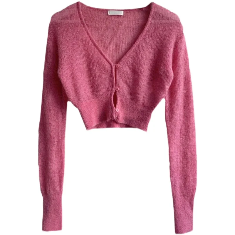 

Piooni Korean Ins Spring and Summer Retro Soft Glutinous Green Single-Breasted Short Knitted Cardigan Lightweight Sweater Women