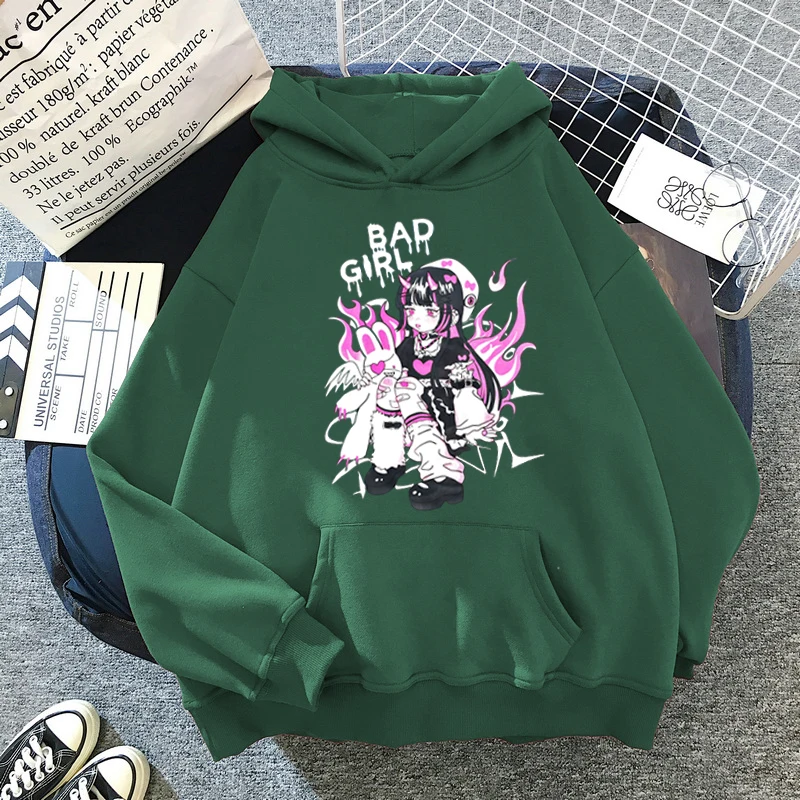 

Japanese Harajuku Hoodie Bad Girl Print Cartoon Print Sweater Gothic Dark Style Punk Casual Street 90s Oversized Top Women