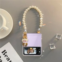 creativity diy 3d doll pearl bracelet chain case for samsung galaxy z flip flip 3 shockproof clear case cover