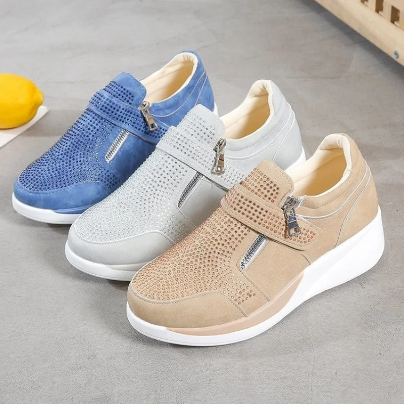 

Новинка 2021, женская обувь стразы, большие размеры, одна спортивная обувь, женские кроссовки, модная повседневная женская обувь на молнии с в...