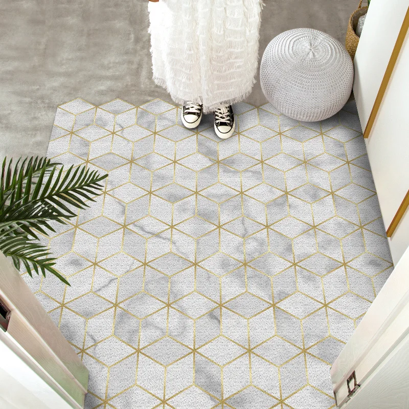 Hexagon Pattern Home Doormat Non-Slip Living Room Bathroom Mat Can Be Cut DIY Hallway PVC Kitchen Floor Mats Carpet | Дом и сад