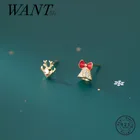 WANTME милые, с милой аппликацией в виде животного Золотой Лось колокол Хэллоуин серьги-гвоздики для женщин из натуральной кожи 925 стерлингового серебра Вечерние Рождественский подарок ювелирных изделий