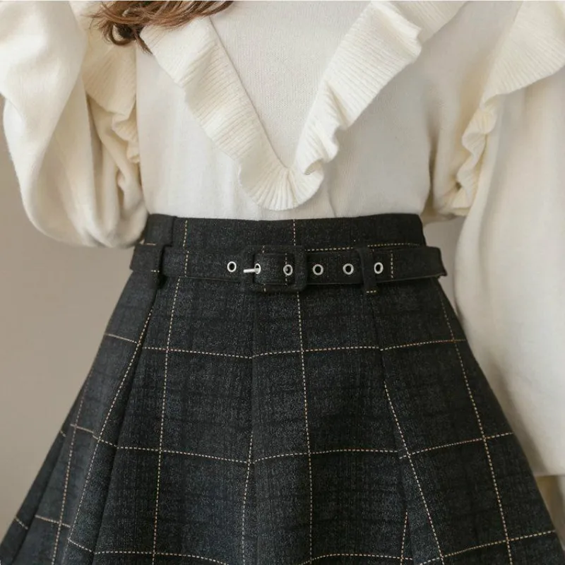 Осенне зимняя модная мини юбка Женская клетчатая школьная А силуэта с высокой