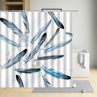 white feather colorful modern eco friendly fabric polyester waterproof cloth curtain bathtub decor bath screen with hooks