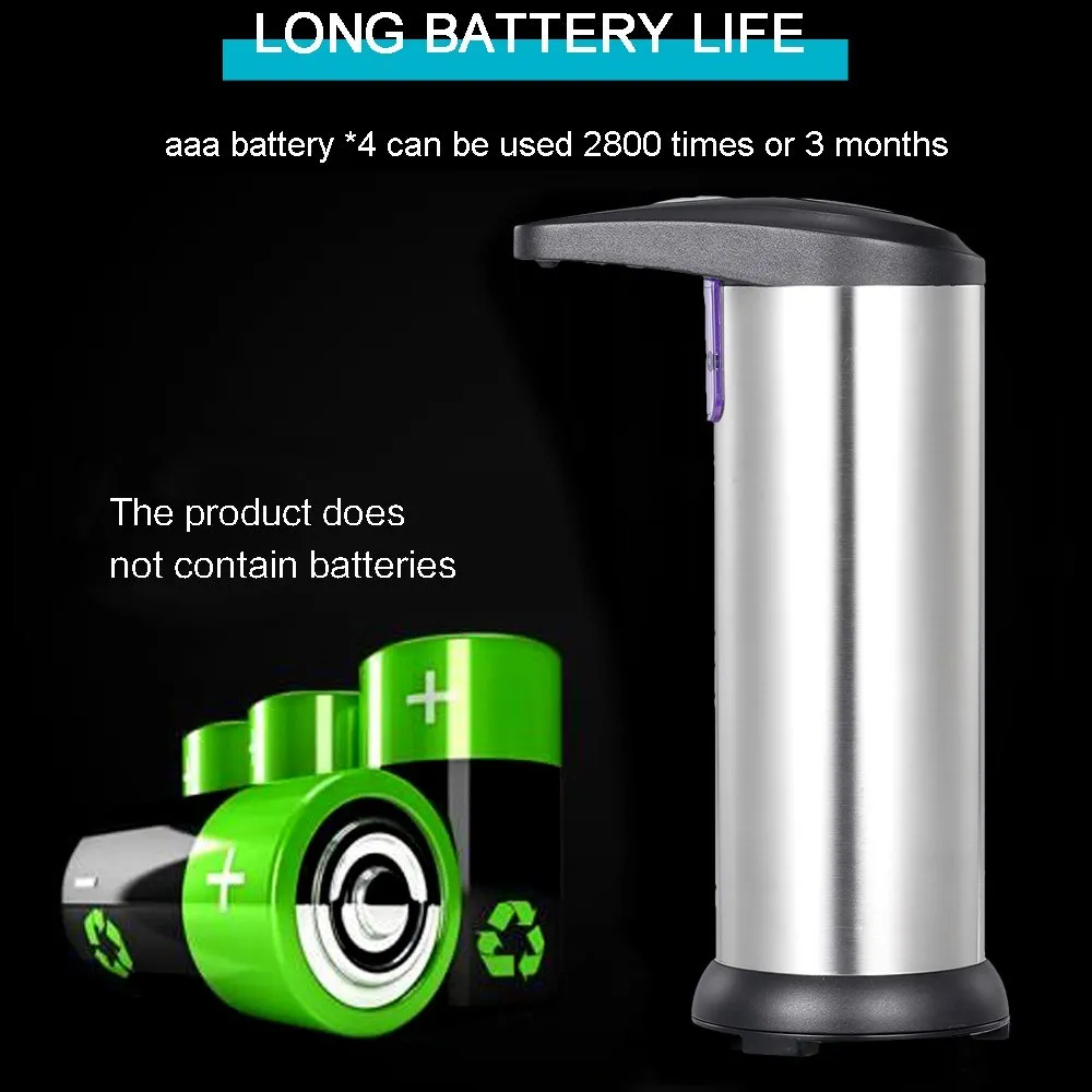 

290ML Stainless Steel IR Sensor Touchless Waterproof Automatic Liquid Soap Dispenser for Kitchen Bathroom Home