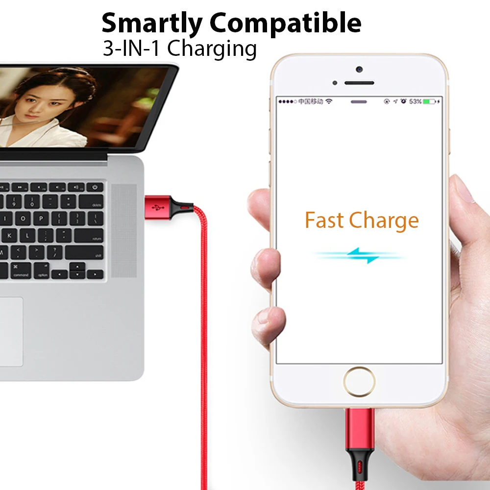 VOXLINK 5 упаковка 3 в 1 USB кабель Micro usb type C кабель для зарядного устройства кабель для быстрой зарядки для iPhone samsung huawei Xiaomi Кабели для телефонов