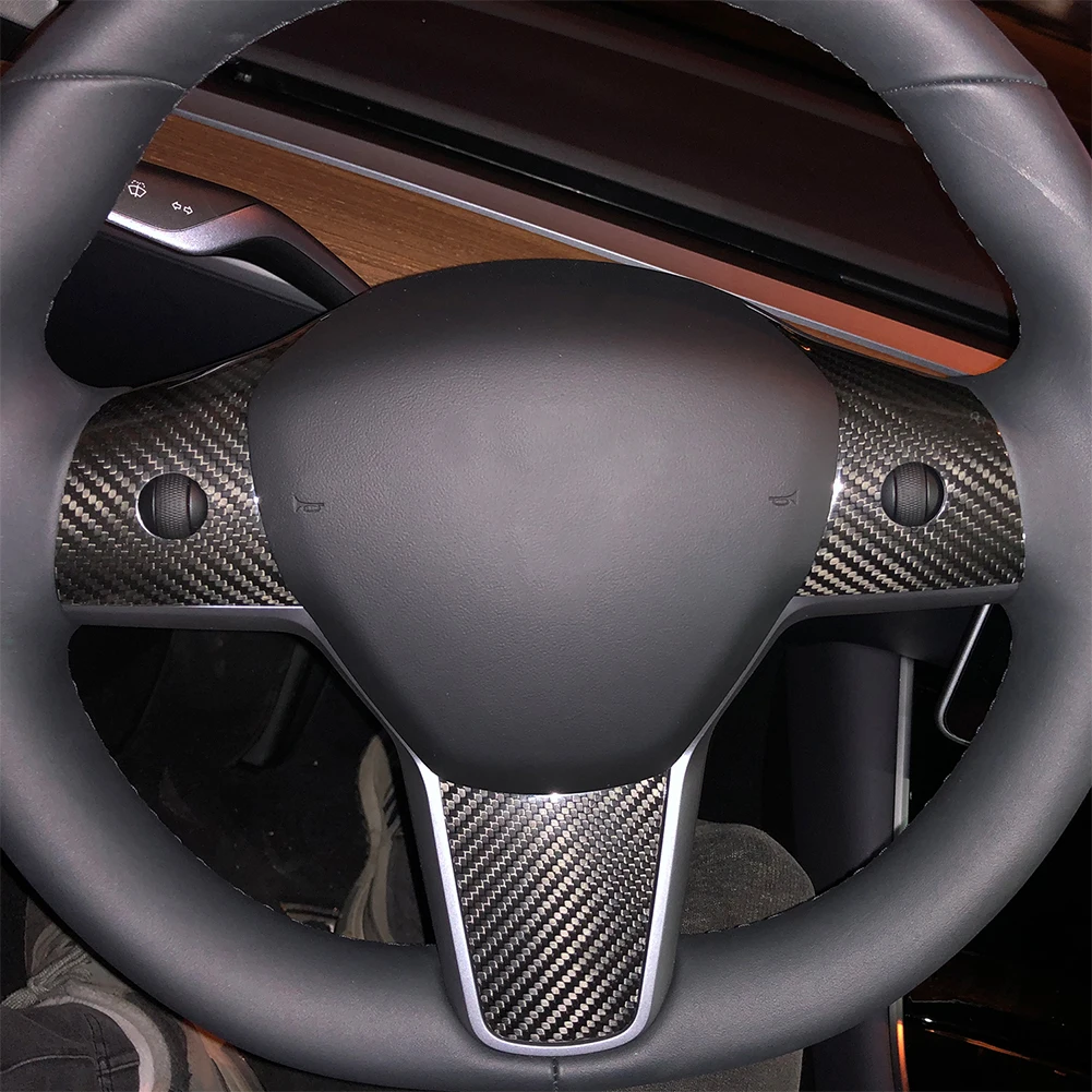 

Decorative Frame Black Anti Scratch Wear Resistant Easy Install Direct Fit Carbon Fiber Steering Wheel Sticker For Tesla Model 3