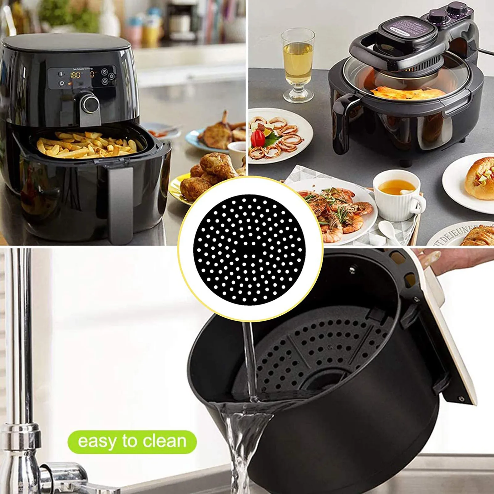 

1Pc Reusable Silicone Air Fryer Liners Round Baking Pads Food Grade Silicone Baking Tools Silicone Oil Mats Cake Grilled Sauc
