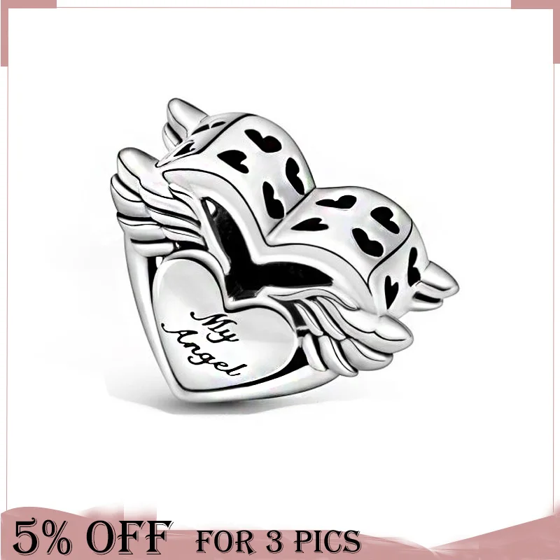 

2021 Mother's Day 925 Sterling Silver Beads Angel Wings & Mum Charm Fit Original Pandora Bracelet Women Anniversary Jewelry Gift
