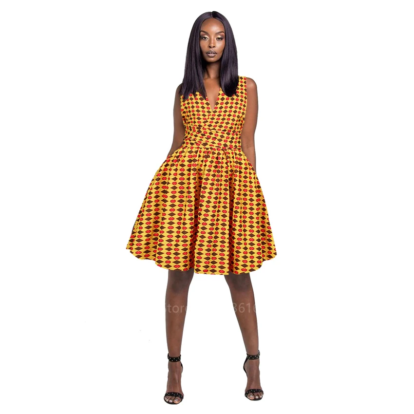 

African Dresses for Women 2020 Maxi Short Dress Dashiki Print DIY Lace Up Ankara Ladies Clothes Sexy Slim Riche Fashion Clothing