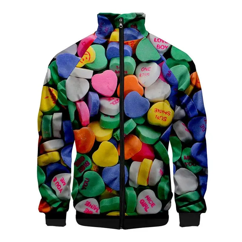 

Colorful Sugar Print 3d Stand Collar Hoodie Fashion Cool Men Women Zipper Hoodies Jackets Long Sleeve Unisex 3D Sweatshirts Tops
