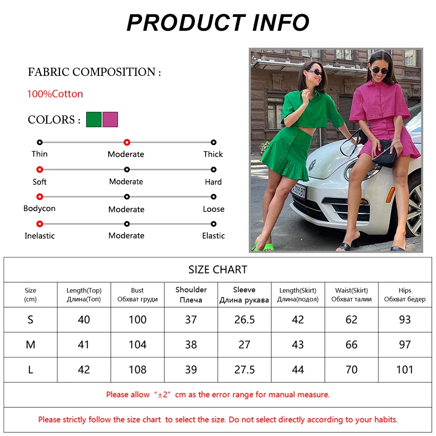 

Mnealways18 High Waist Linen Two Piece Dark Pink Women Half sleeve Crop Top With Ruffle Skirt Sets Fashion Green Summer Suits