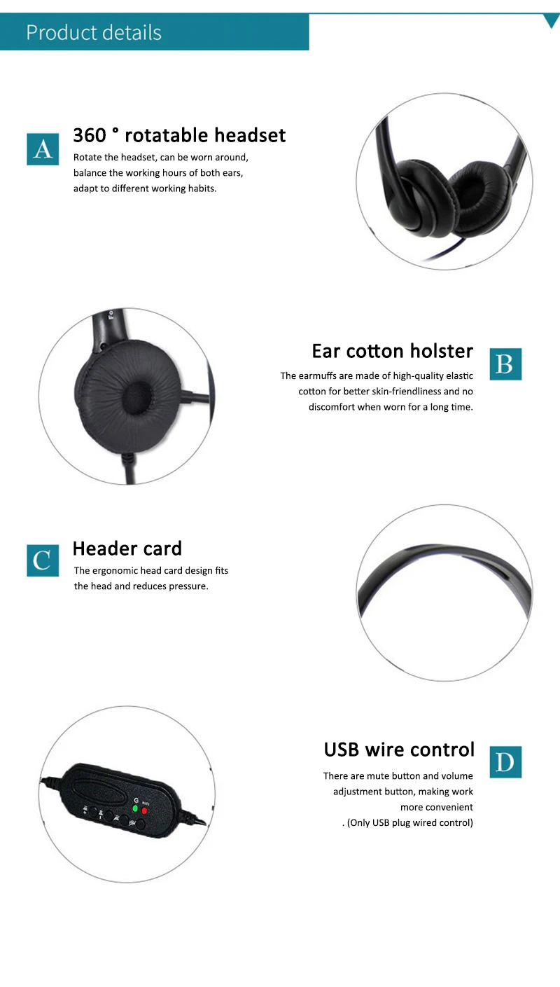 Проводная гарнитура для звонков 2 метра USB 0 Телефонный оператор наушники с