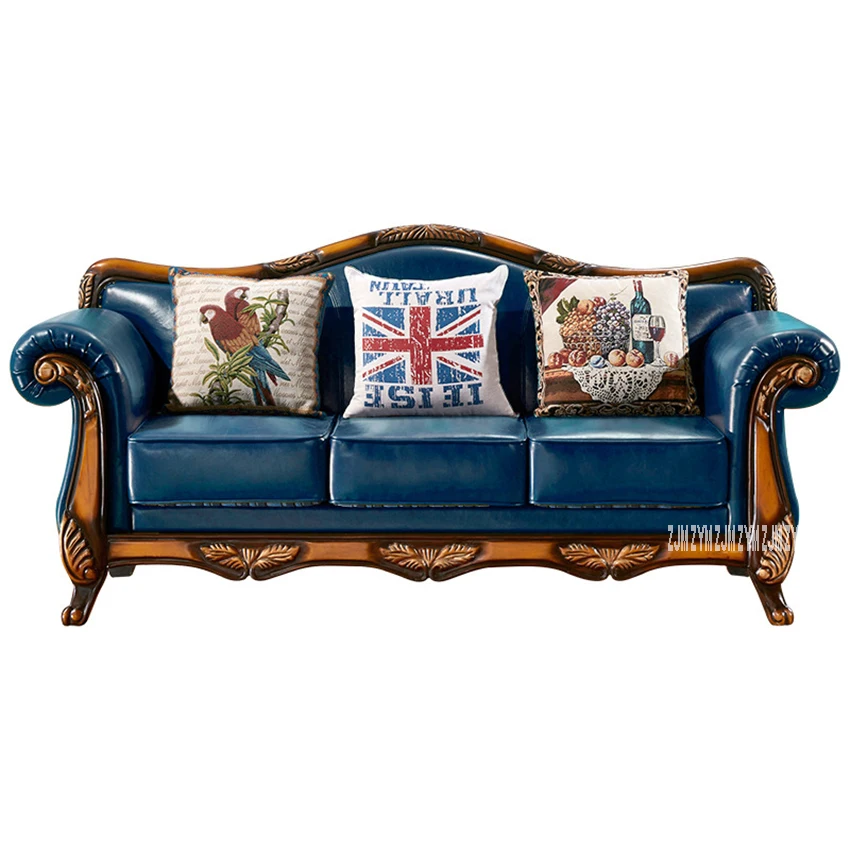 

A110 европейский стиль масло воск диван сочетание Ретро Высокое качество кожаный диван набор твердой древесины рамка Восковая бумага модуль...