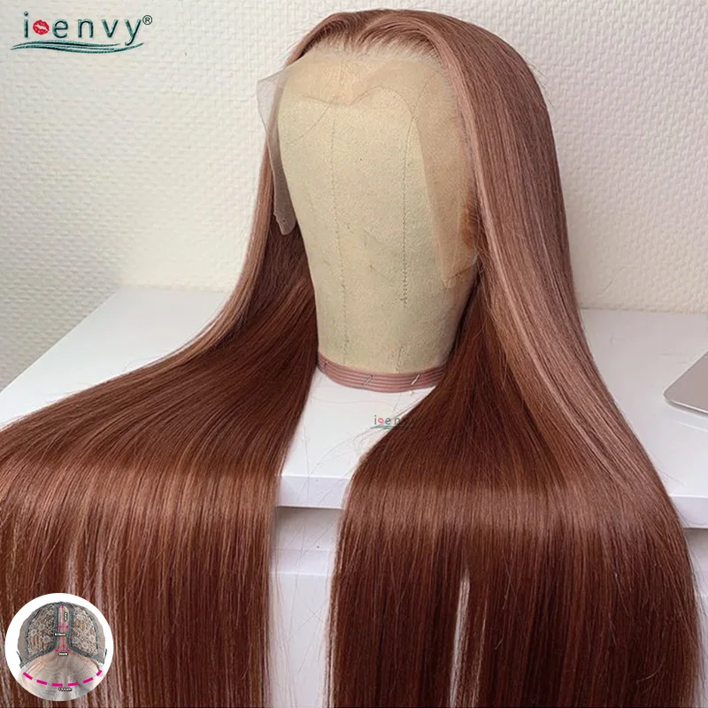 Perucas de Renda Humano em Linha Parte do Meio Perucas da Parte Dianteira do Laço Parte do Laço Auburn Vermelha Cabelo Reta Peruano 13*1 Transparente Perucas Remy Vermelho Marrom 180