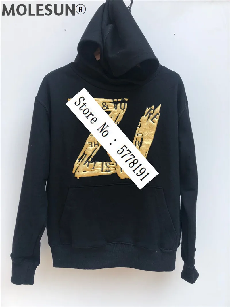 

2021 SS Woman Black Cotton Sweatshirt Hooded Front Gold Letters Print Long Sleeves Fashion Oversized Hoodies Pullovers