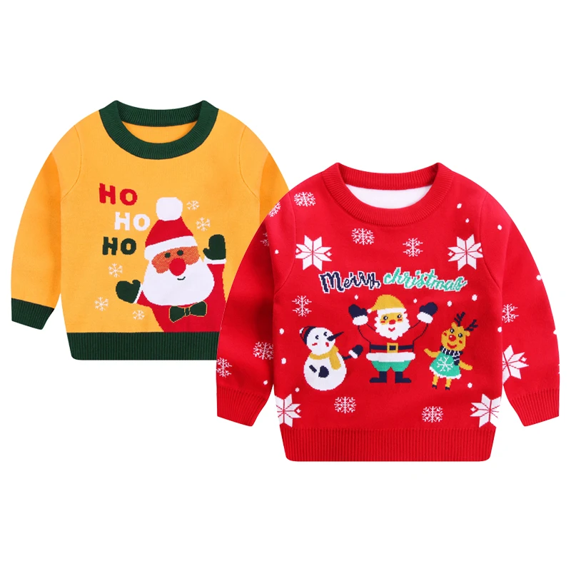

Рождественский свитер для маленьких девочек, милый мультяшный свитер с Санта-Клаусом для мальчиков, модное вязаное пальто с длинным рукаво...