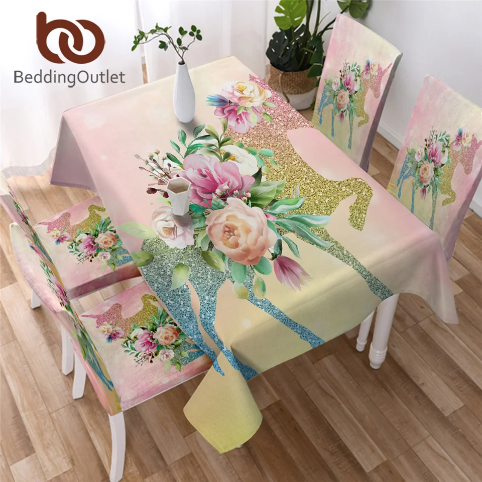 BeddingOutlet Unicorn and Rose Tablecloth Cartoon Waterproof Table Cloth Pink Blue Floral Decorative Cover for Kitchen|Скатерти| |