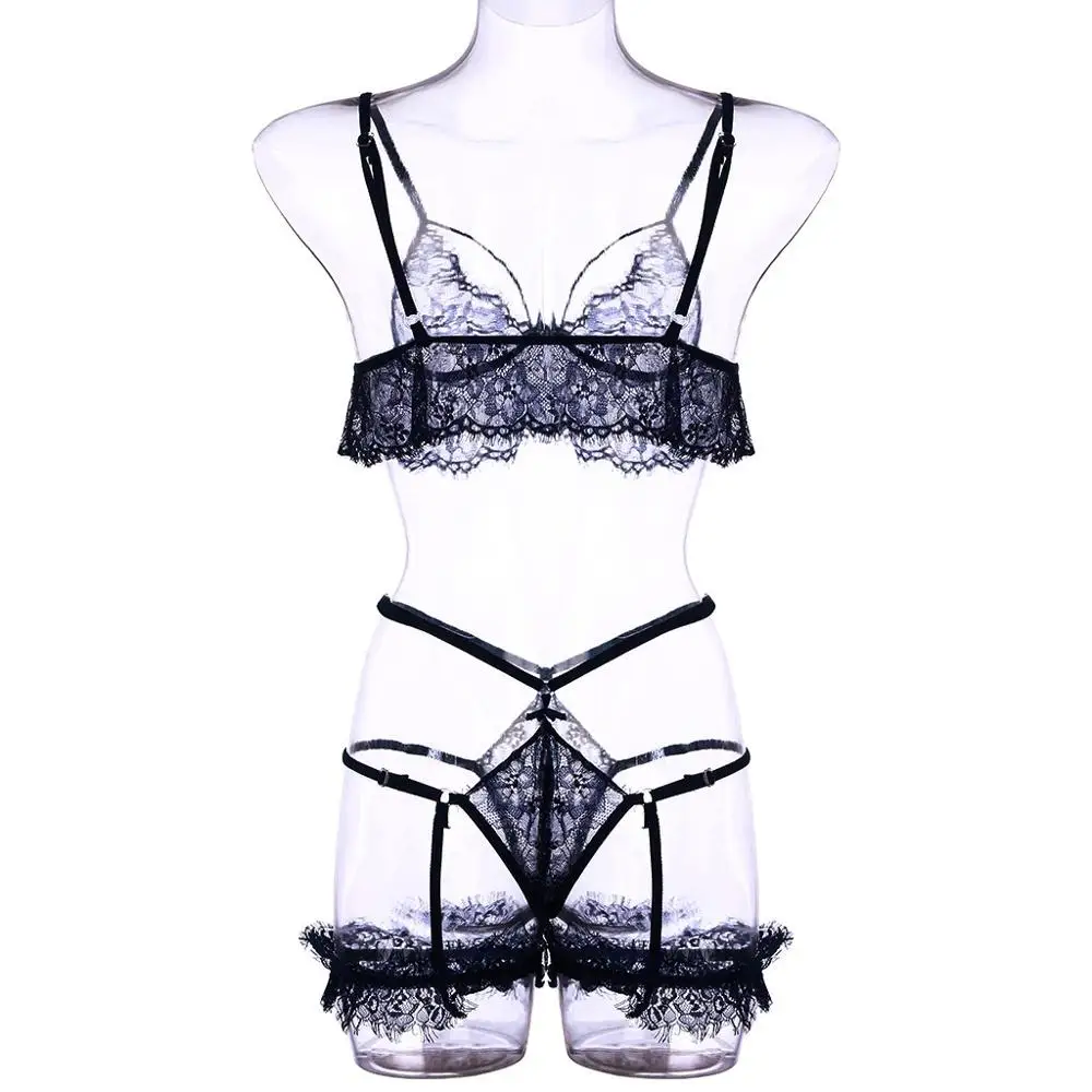 

Women Underwear Set Lingerie Set Sexy Lace Underwear Hollow Out Lingerie Bra G-ring Thong Set 2-XL #2A01