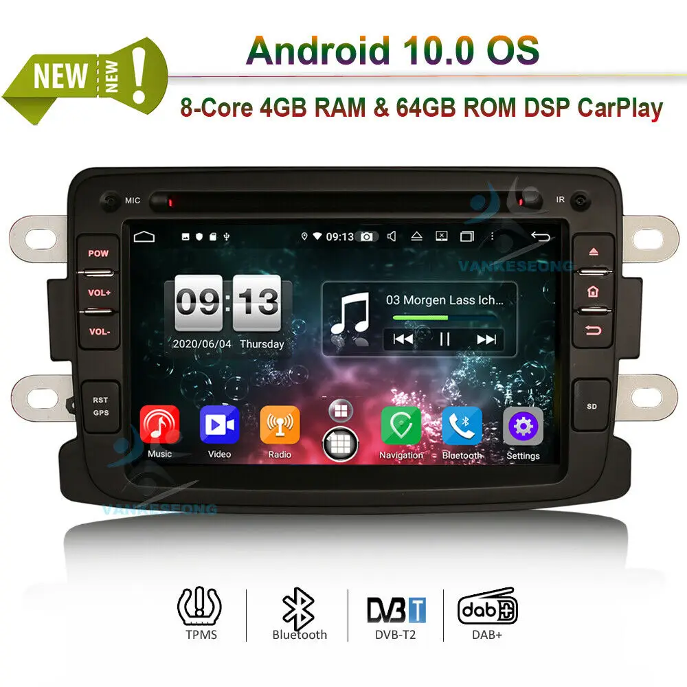 7 &quotAndroid 10 0 Авто Радио Стерео DAB + WI FI BT GPS навигация 8 Core 4G для Renault/Dacia Duster Sandero Logan Lodgy