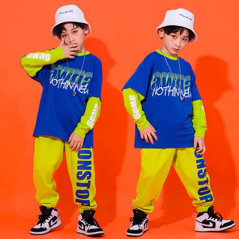 

Одежда для сцены в стиле хип-хоп для мальчиков и девочек, свитшот, топы, танцевальные штаны, костюм для детей, танцевальная одежда для поп-ули...