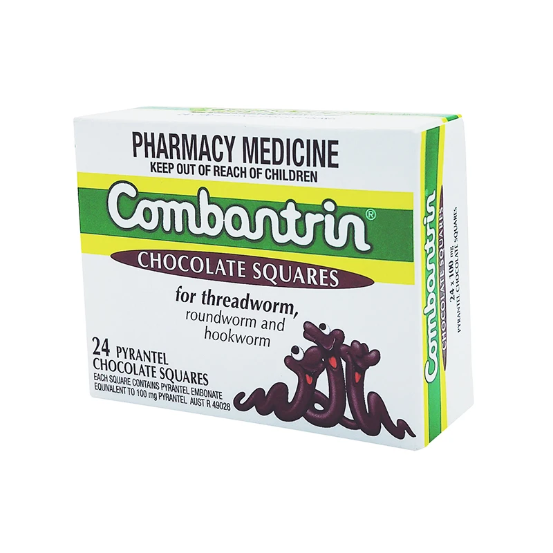 

Australia Combantrin Chocolate 24Squares effectively Treat for Threadworms Hookworms Roundworms Suitable for all family members