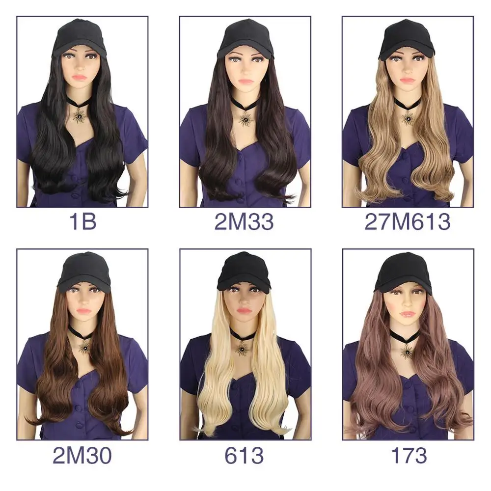 Xtrend Baseball Hat With Wavy Hair Extensions cap with hair for sassy sporty girl Long Synthetic extension